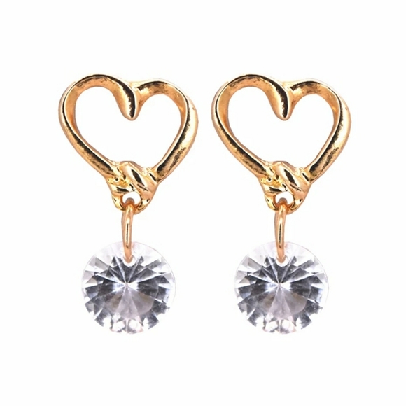 Gold Zircon Earrings Heart